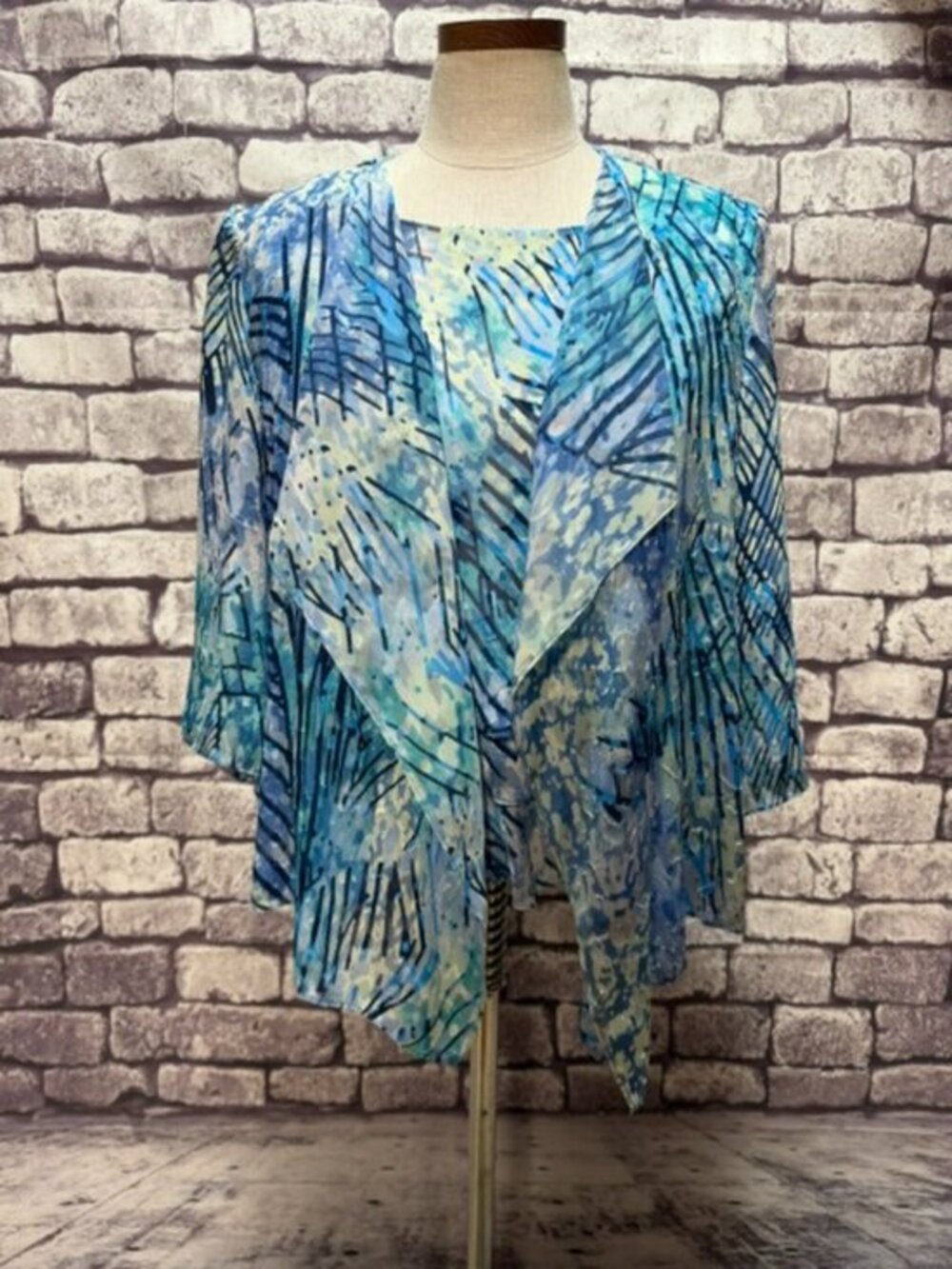 Alex Evenings Blue, Black & White Cardigan & Tank Size XLP